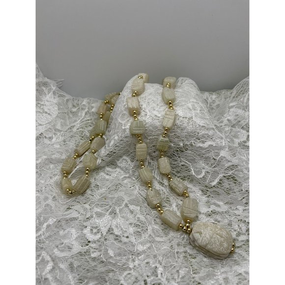 Vintage African Style Carved White Soap Stone Breaded Necklace - Picture 1 of 10